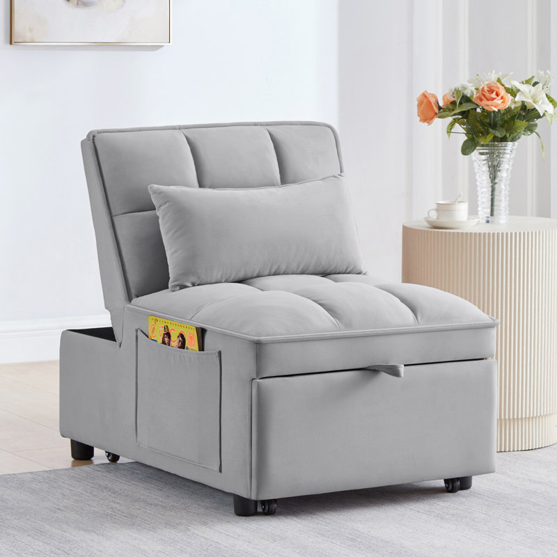4 In1 Multi-Function Single Sofa Bed With Storage Pockets, Gray