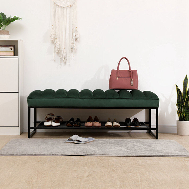 Banc capitonné avec tablette en métal et banc en métal Sherpa, Vert