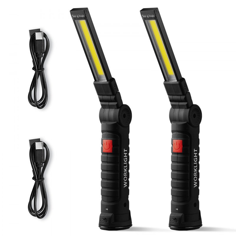 Lampe de travail à DEL rechargeable, 1200 mAh, lampe de poche magnétique avec base magnétique, rotation à 360 °, 5 modes d'éclairage, lampe de barbecue pliable pour mécanicien, réparation de voiture, maison, urgence
