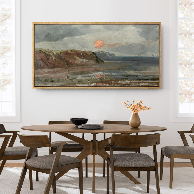 «Rustic Countryside Sunset Over Coastal Cliff Classic Landscape», reproduction d'art sur toile, H 30 po x l 60 po, Natural