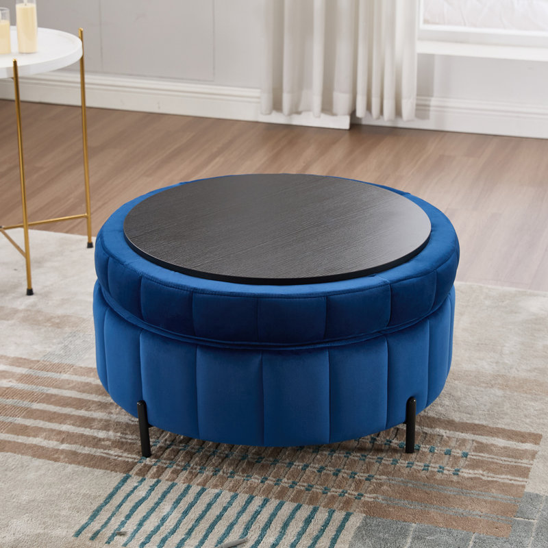 Repose-pieds de rangement en velours avec couvercle réversible Savannah, Navy