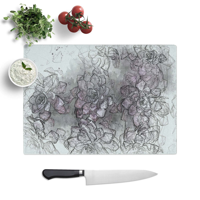 Tempered Glass Pretty Succulent Plants Chopping Board, 39 cm W x 28.5 cm L