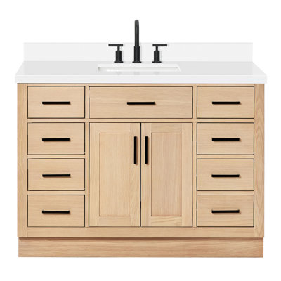 Ensemble de meuble-lavabo simple en bois massif 48 po avec lavabo en quartz blanc 1,5 po Tidworth