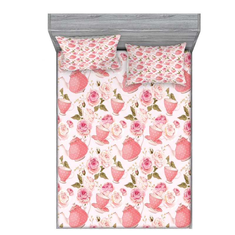 Microfiber Floral Sheet Set, Queen Sheet Set with Fitted Sheet