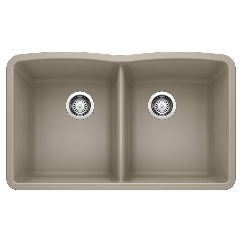 Diamond SILGRANIT 32" L x 19.36" W Double Basin Undermount Kitchen Sink, Truffle