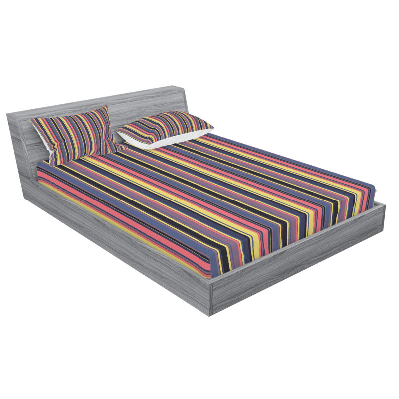 Microfiber Striped Sheet Set, Full/Double Sheet Set with Fitted Sheet, Blue/Black/Brown Striped