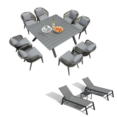 10 - Person Wicker Patio Dining Set with Rectangular Table , Cushions Included