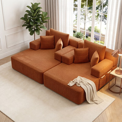 Ensemble de canapé-lit 2 pièces surdimensionné en velours côtelé, canapé-lit convertible, canapé-lit double avec poches de rangement et 6 coussins, canapé sans cadre pour salon, appartement et cinéma maison