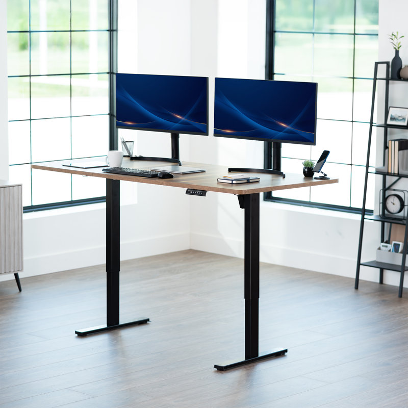 Vivo Electric Stand Up Desk Workstation, Reclaimed Wood, 70.9" W, Black