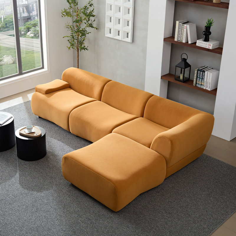 Orange, tissu durable, canapé modulaire 4, éponge haute densité et structure en bois massif, Orange