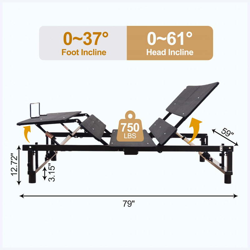 Base de lit réglable pour grand lit avec inclinaison de la tête et des pieds, télécommande sans fil, mode zéro gravité, moteur silencieux, noir