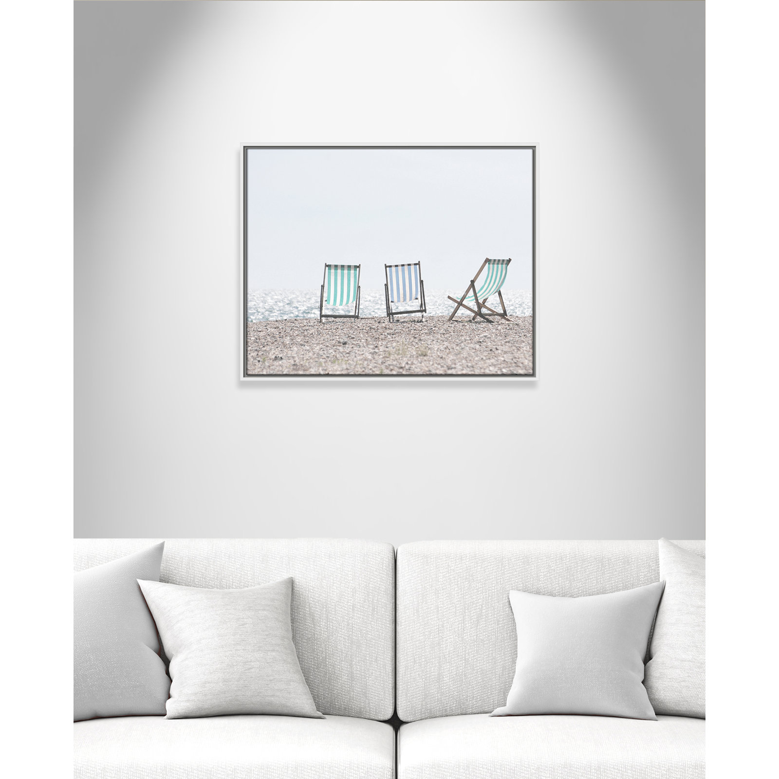 Beach Chairs - Photograph Print, White Framed Canvas, 23.5" H x 29.5" W x 2" D