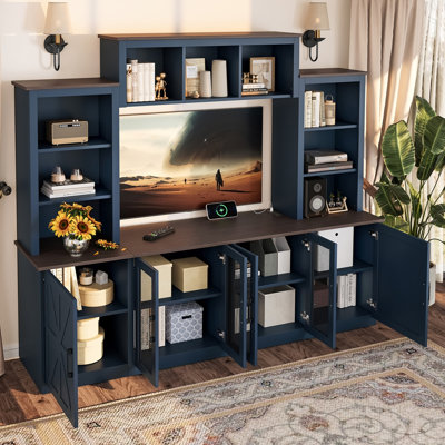 Meuble audio-vidéo mural avec station de charge et charge USB pour téléviseurs, meuble télé avec grand meuble de rangement, meuble télé moderne avec meuble télé avec armoires