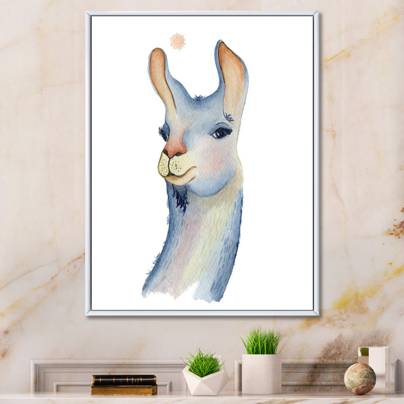 Adorable personnage de lama III - peinture, H 20 po x l 12 po x P 1 po, Cadre flottant blanc