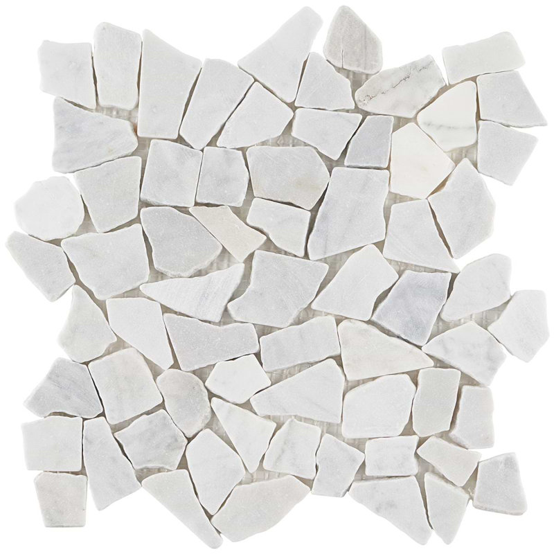Nature 12x12 Tumbled Pebble Tumbled Mosaic Tile, Carrara