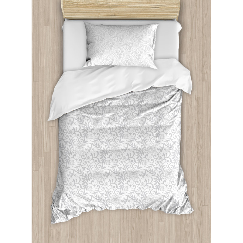 French Country Polyester Damask Duvet Cover, Twin Duvet Cover + 1 Sham, Ornamental Modern Art