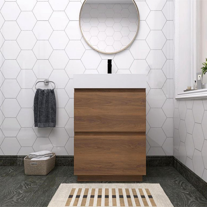 Meuble-lavabo simple 24 po avec plateau en résine Faulkenberg, Brun