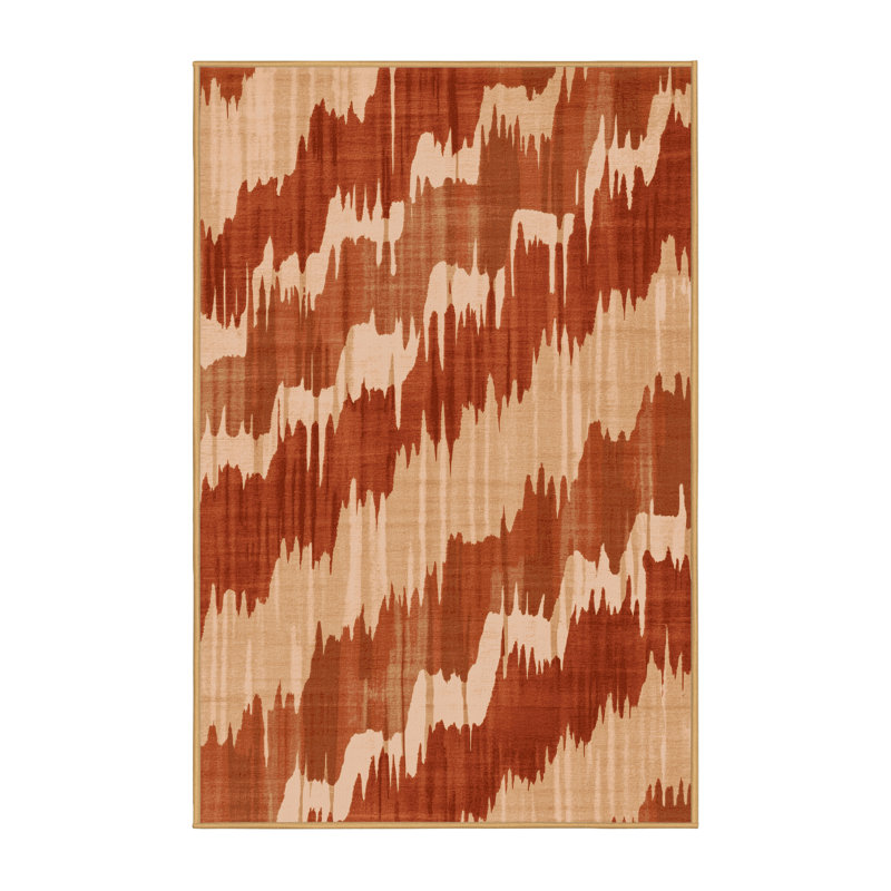 Machine Washable Wynsum Global Inspired Ikat Rug in Brown – LightBrown Binding, 3x5