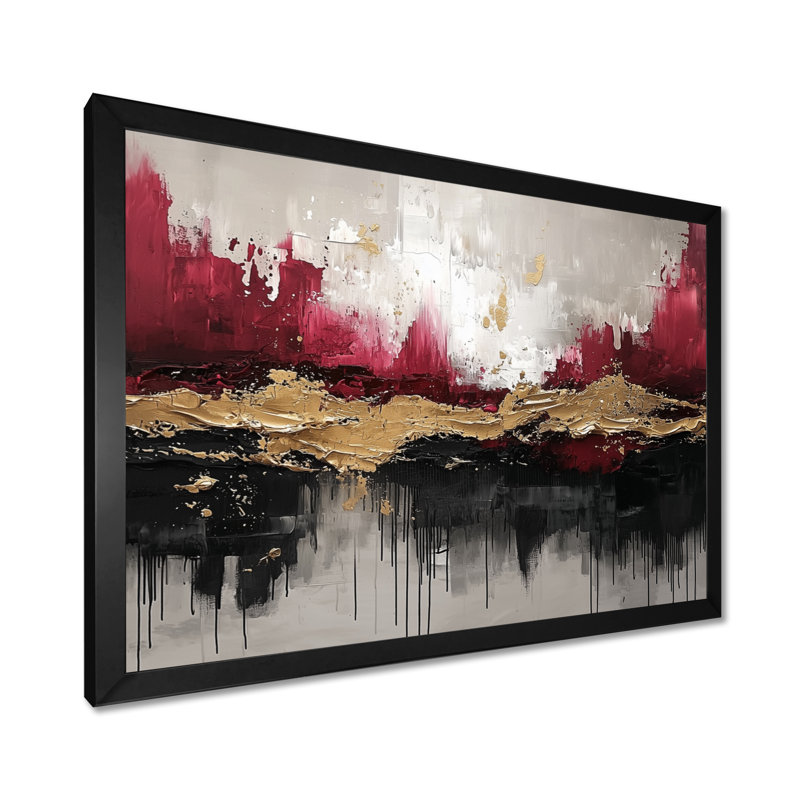 Nowshin - Abstract Wall Art, Noir, noir, noir, noir, H 16 po x l 32 po, Picture Framed