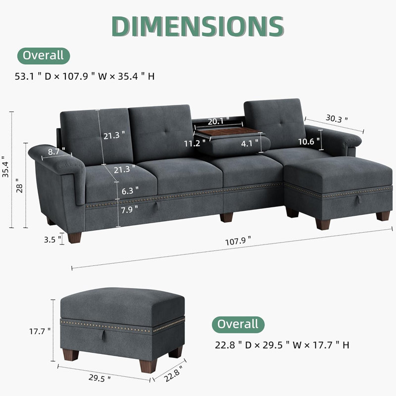  Canapé modulaire Audrye, Gris foncé