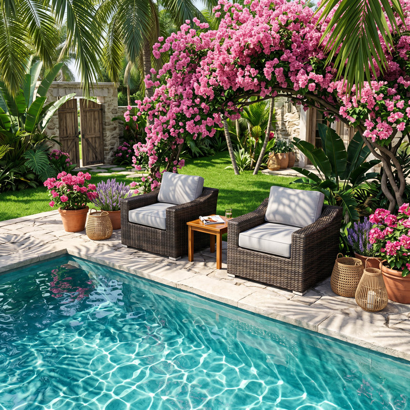 Ensemble de fauteuils de patio en osier tissé à la main avec coussins en oléfine l 33 po x P 33 po x H 26 po LSI