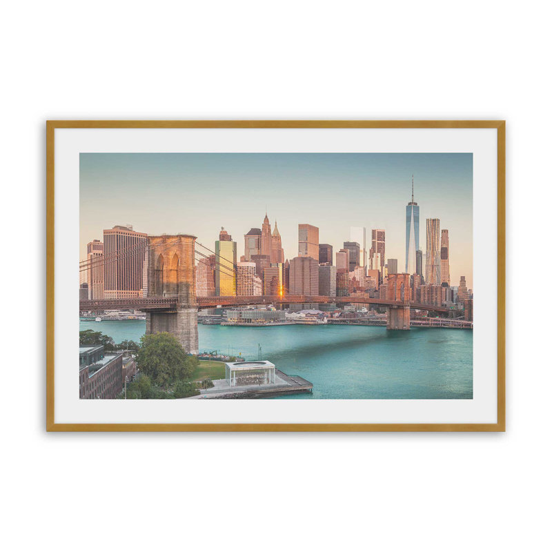 Iconic Manhattan Bridge Print, Polished Gold, 12.25" H x 15.25" W