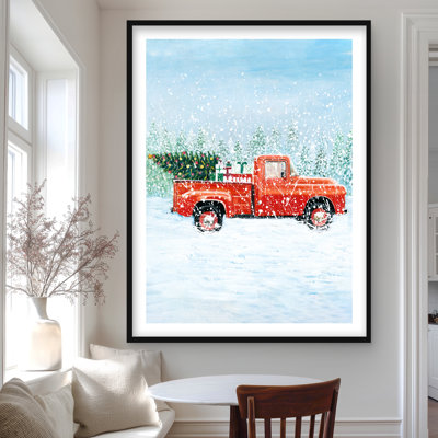«Christmas Tree Truck - Farmhouse Snow», reproduction encadrée