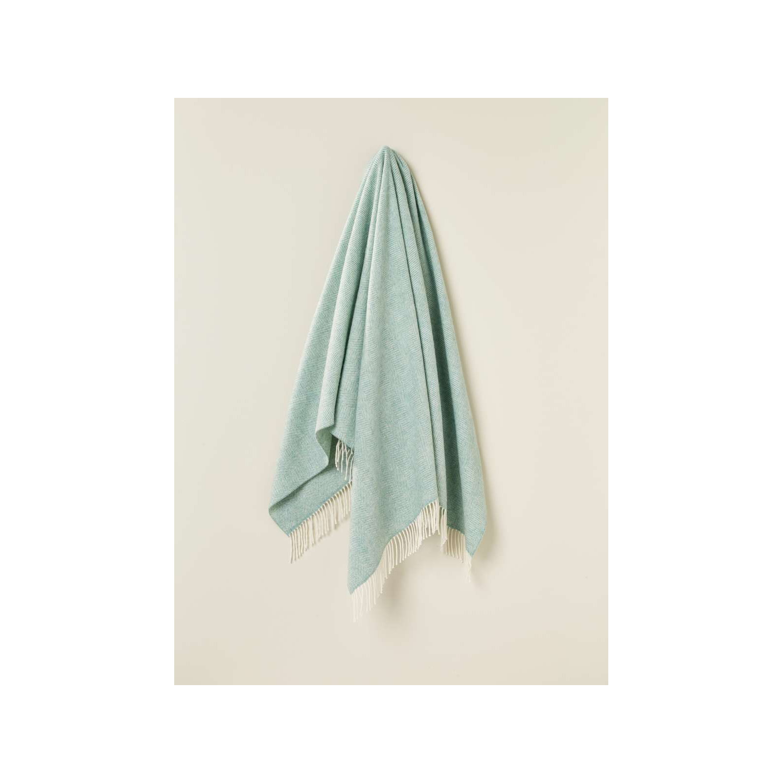 Merino Lambswool Throw/Blankets Hand Woven Blanket, Green Herringbone