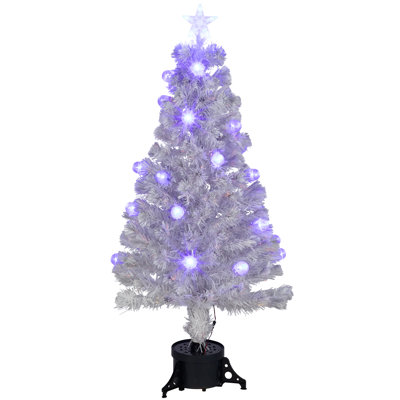 Arbre de Noël artificiel blanc moyen en fibre optique irisée 4 pi avec lumières DEL