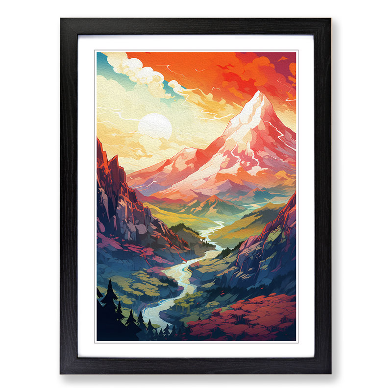 Japanese Mountains Futurism No.2 - Framed Print, 34cm H x 25cm W x 2cm D, Black 