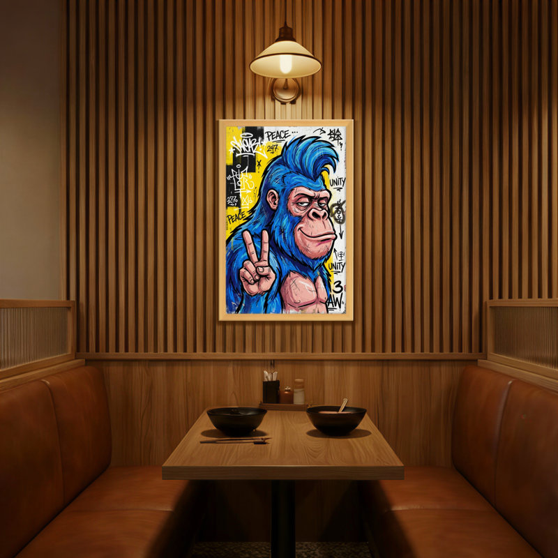 Animaux, singe bleu, signe de paix, impression d'art graffiti, H 24 po x l 16 po