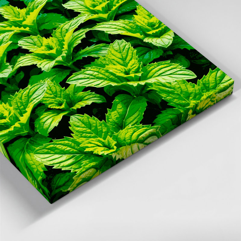 "Watercolor Botanical 64", art mural sur toile verte, H 16 po x l 16 po