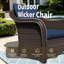 Fauteuil de jardin ergonomique 2 places en résine tressée PE résistante aux intempéries avec coussins bleus de 10 cm-2142619073