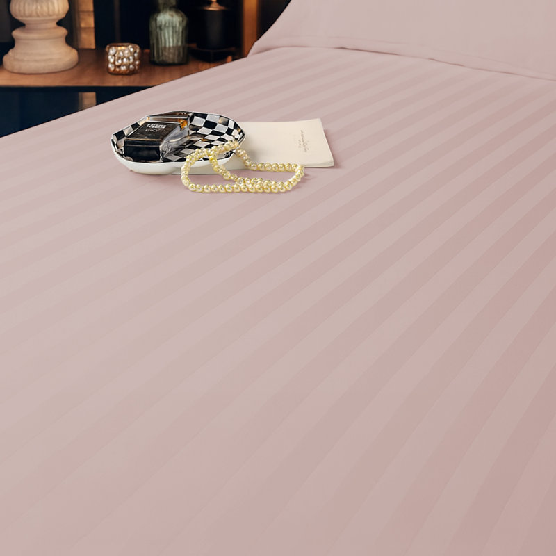 Aspire Homeware Luxury 40cm Deep Striped Fitted Sheet for Hotel Style Bedroom Comfort, Double (4'6), Pink