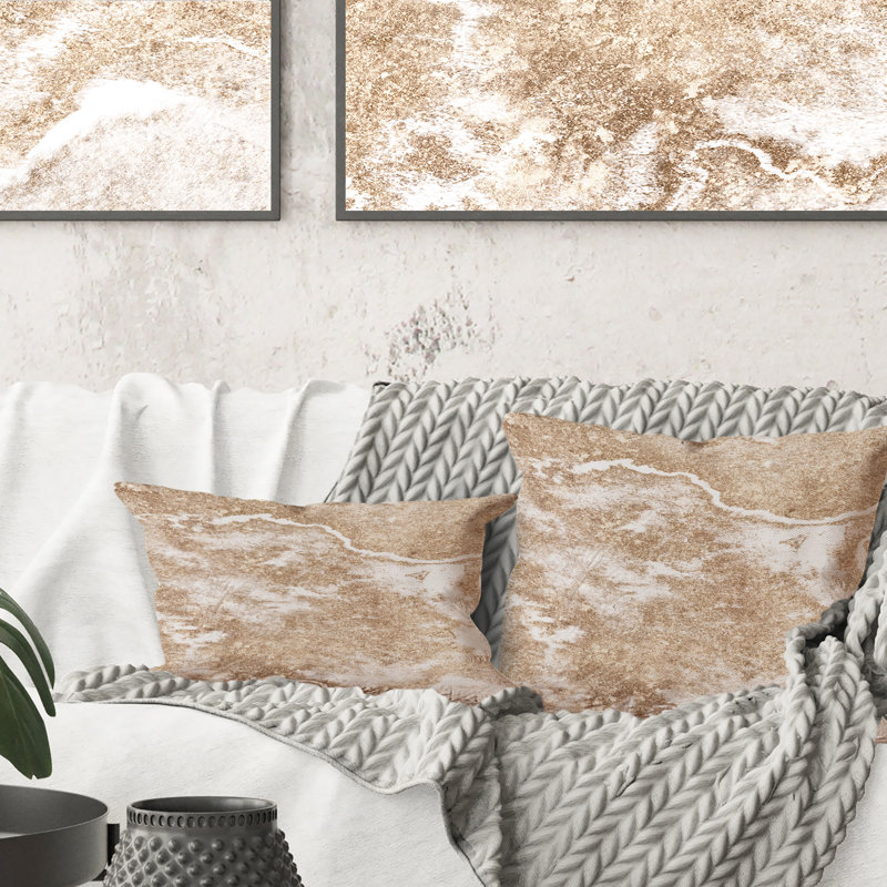 Gold Marble Art On White - Modern Printed Throw Pillow 1