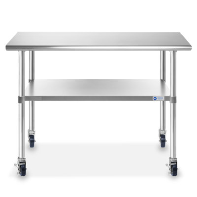30" W x 48" L Stainless Steel Prep Table With Undershelf & Caster Wheels