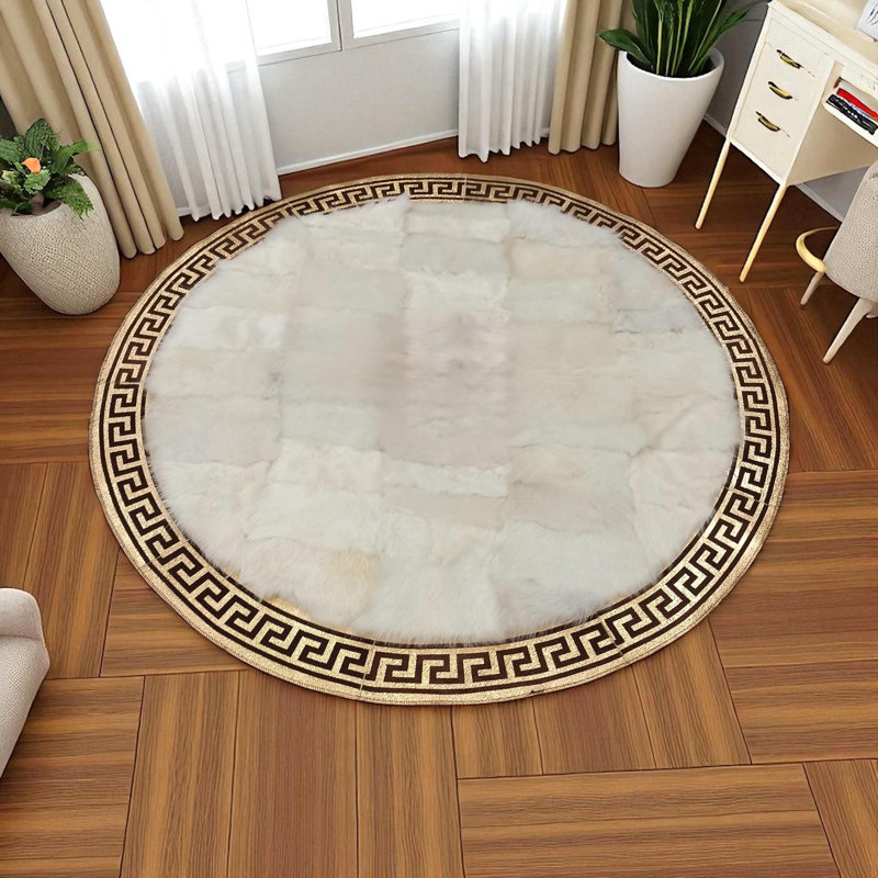 Tapis rond de style toscan rond, tapis rond fait à la main à motif de clé grecque, tapis décoratif rond sur mesure_Round 7 pi