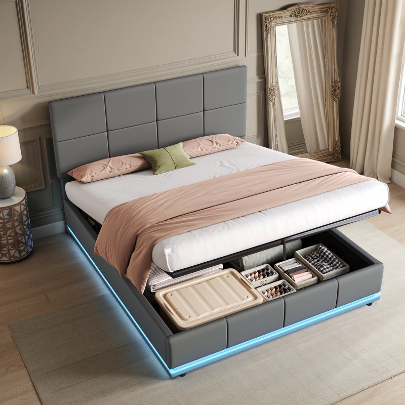 Upholstered Ottoman Storage Bed, Grey