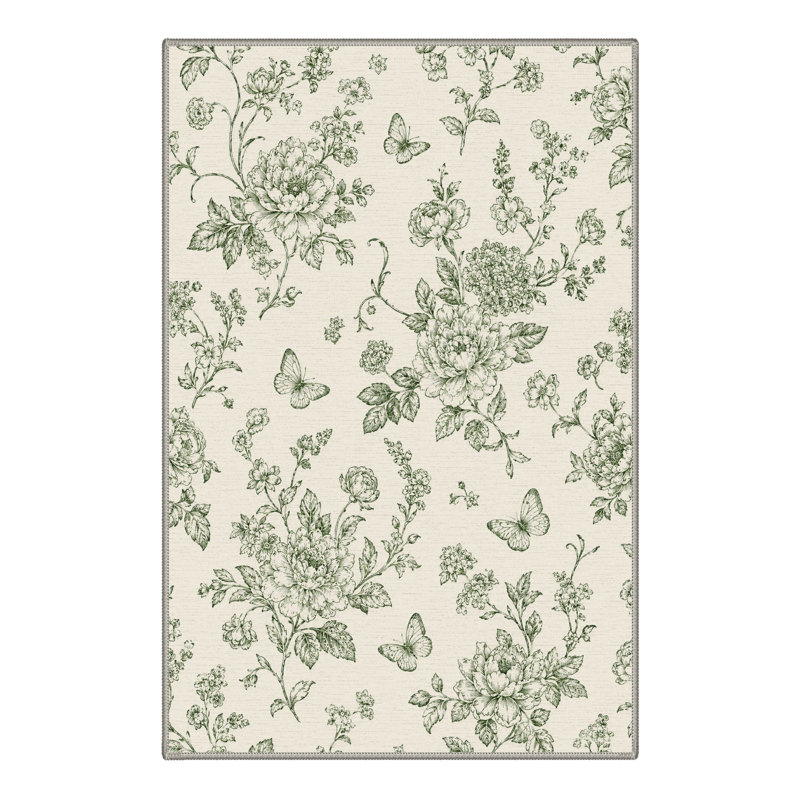 Tapis de porte antidérapant, lavable, à poils courts, imprimé animal, ivoire/vert, Rectangle 3' x 5'