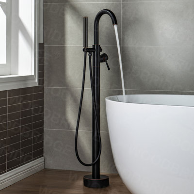 Robinet de baignoire autoportant monocommande à fixation au sol avec douche à main