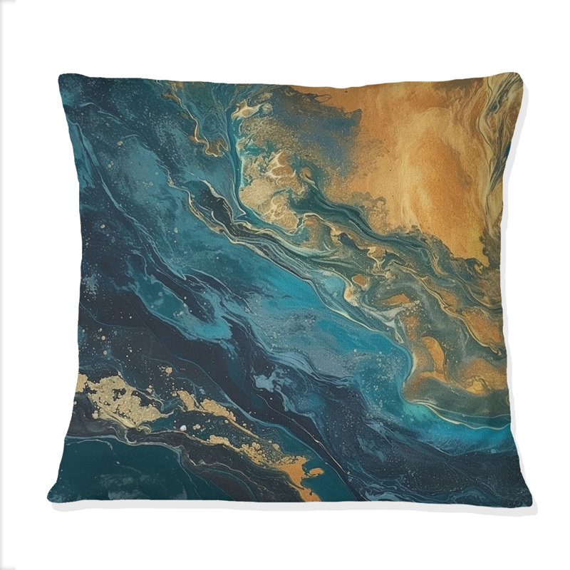 Coussin décoratif Golden Sunshine In Deep Blue Ocean Abstract III