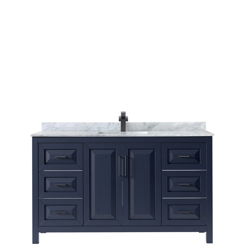 Daria Single Bathroom Vanity Set, Dark Blue, Matte Black, 60"