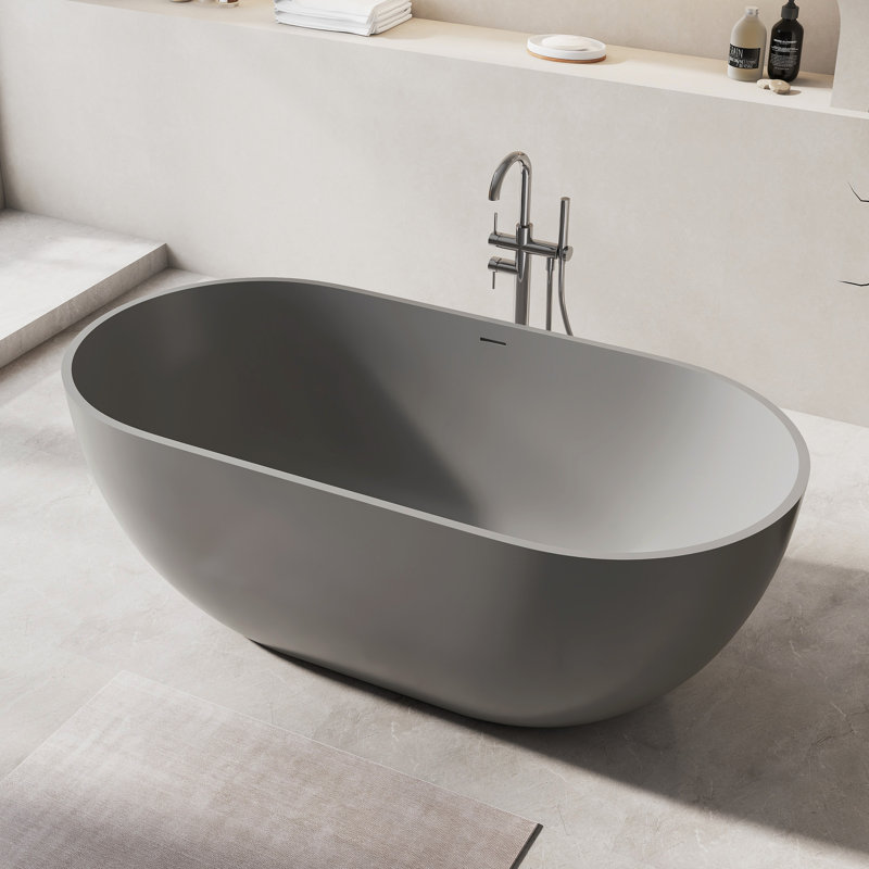 Fslefay 59''x 30'' Freestanding Bathtub Solid Surface Deep Soaking Tubs, Dark Gray