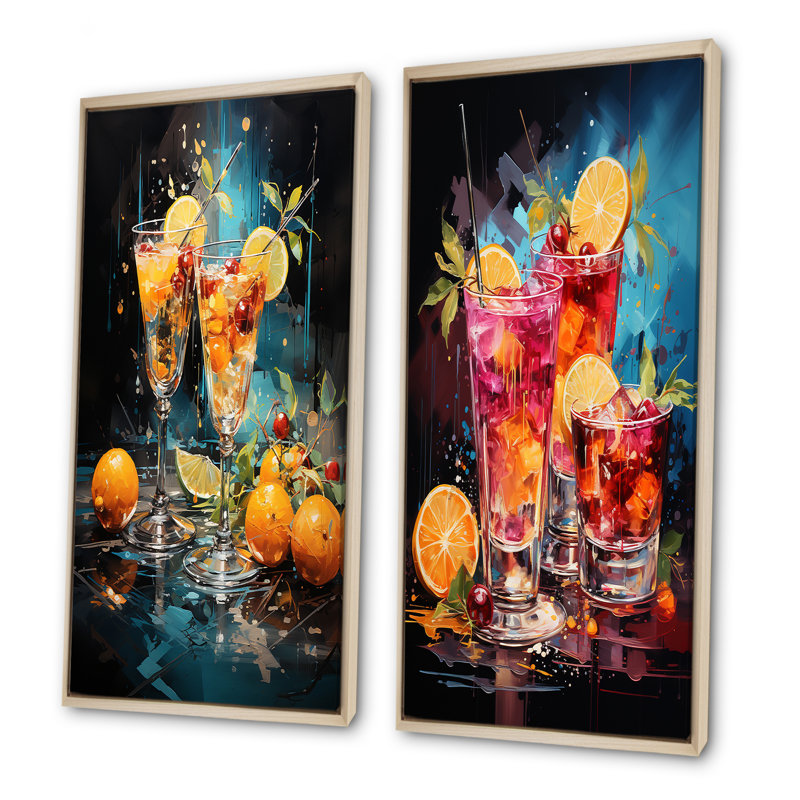 Artful Mixology Cocktail Melody - Cocktail, ensemble de 2 reproductions d'art sur toile, Encadrement brun, H 40 po x l 41 po