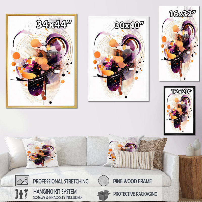 Orange et mauve reflets éthérés II, reproduction d'art sur toile, Cadre flottant noir, H 32 po x l 24 po x P 1 po