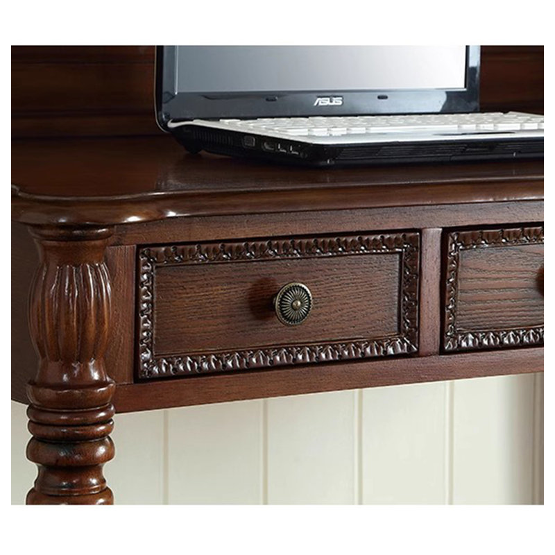 Bureau en bois massif de style américain avec bibliothèque intégrée, H 77,95 po x l 39,37 po x P 23,23 po