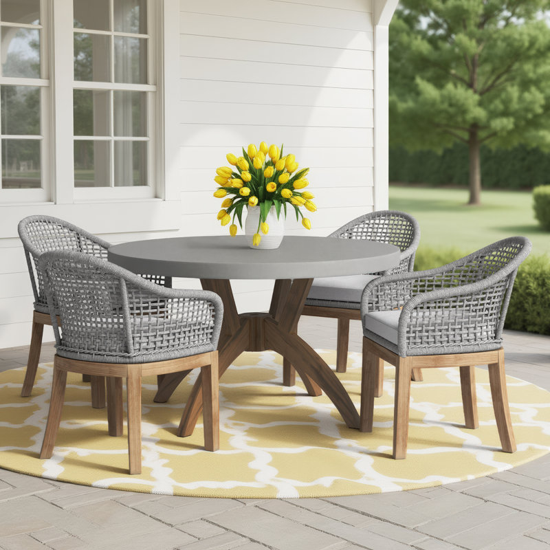 Akiva 4 - Person Teak Wood Patio Dining Set with Round Table , Sunbrella® Cushions Included