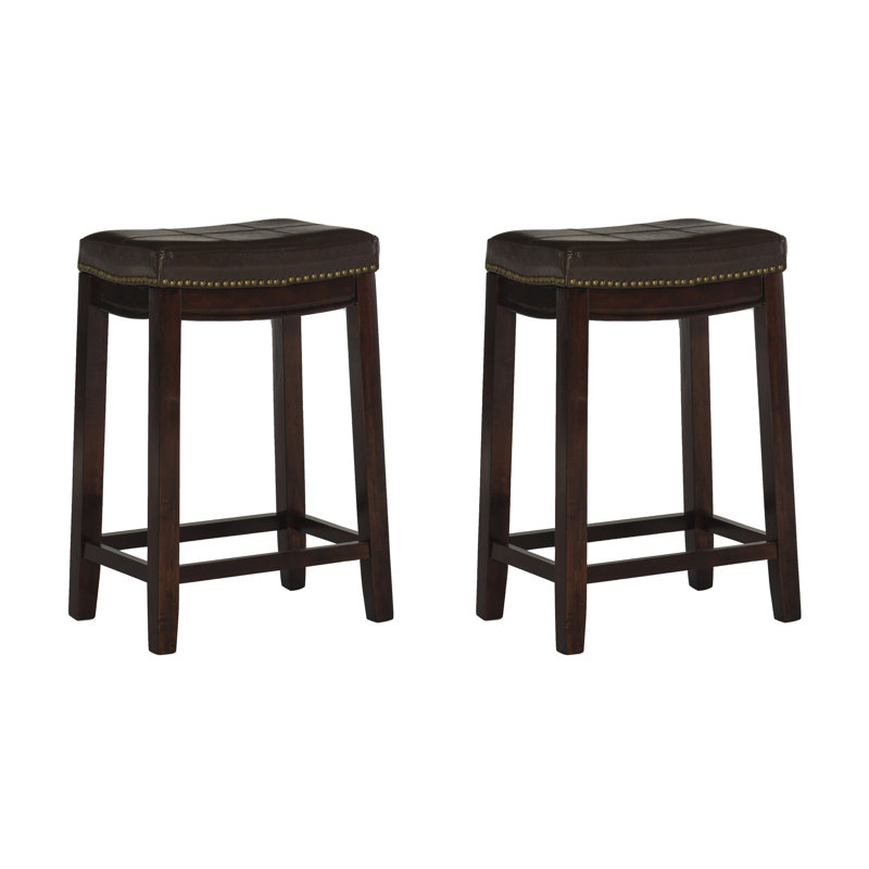 Arlyce Solid Wood Backless Counter Stool with Vegan Leather Upholstered Seat, Brown, Counter Stool (26.5" Seat Height)