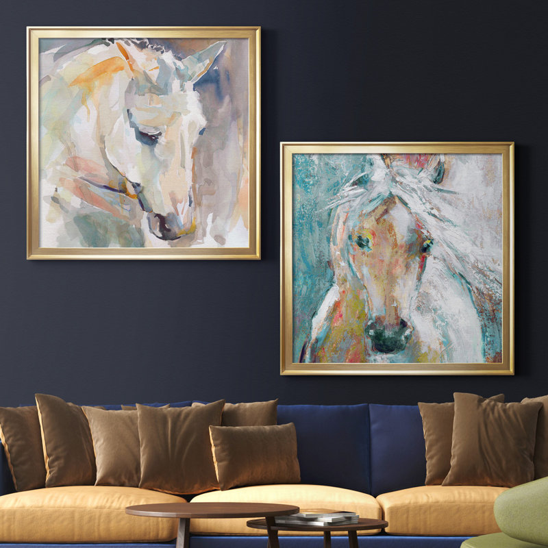 Beautiful Contemplation - ensemble de 2 reproductions d'art encadrées, H 34,5 po x l 69 po x P 1,5 po, Toile encadrée d'or