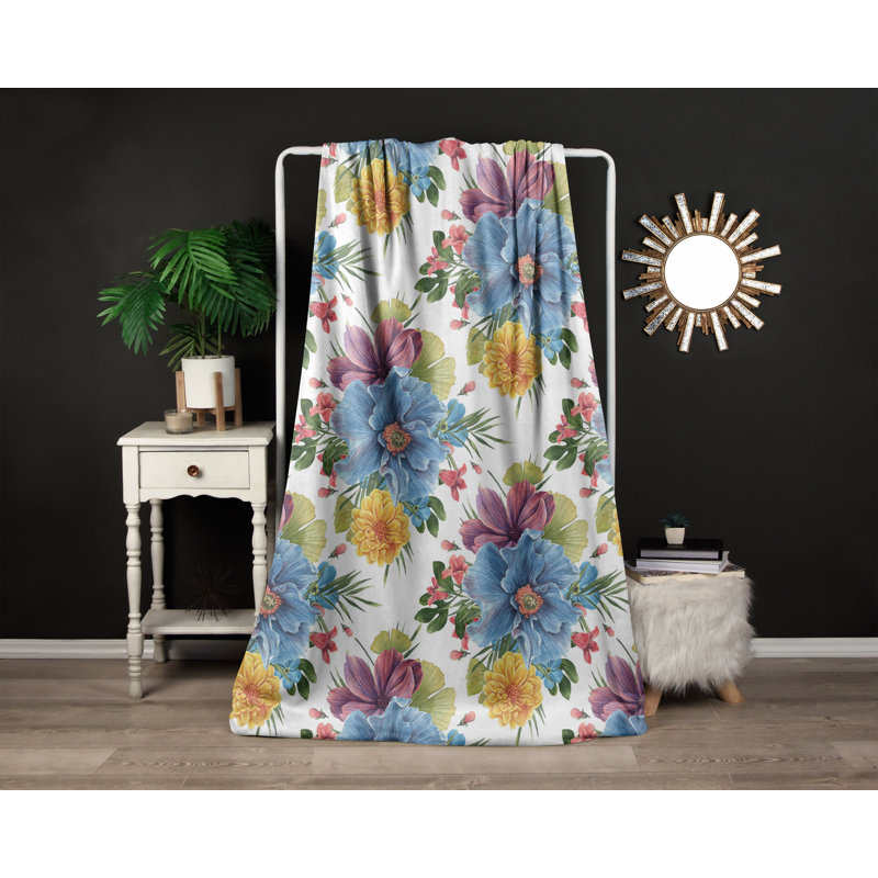 Throw Blanket, 51" W x 60" L, Floral/Abstract, Blue/Orange/Purple/Green
